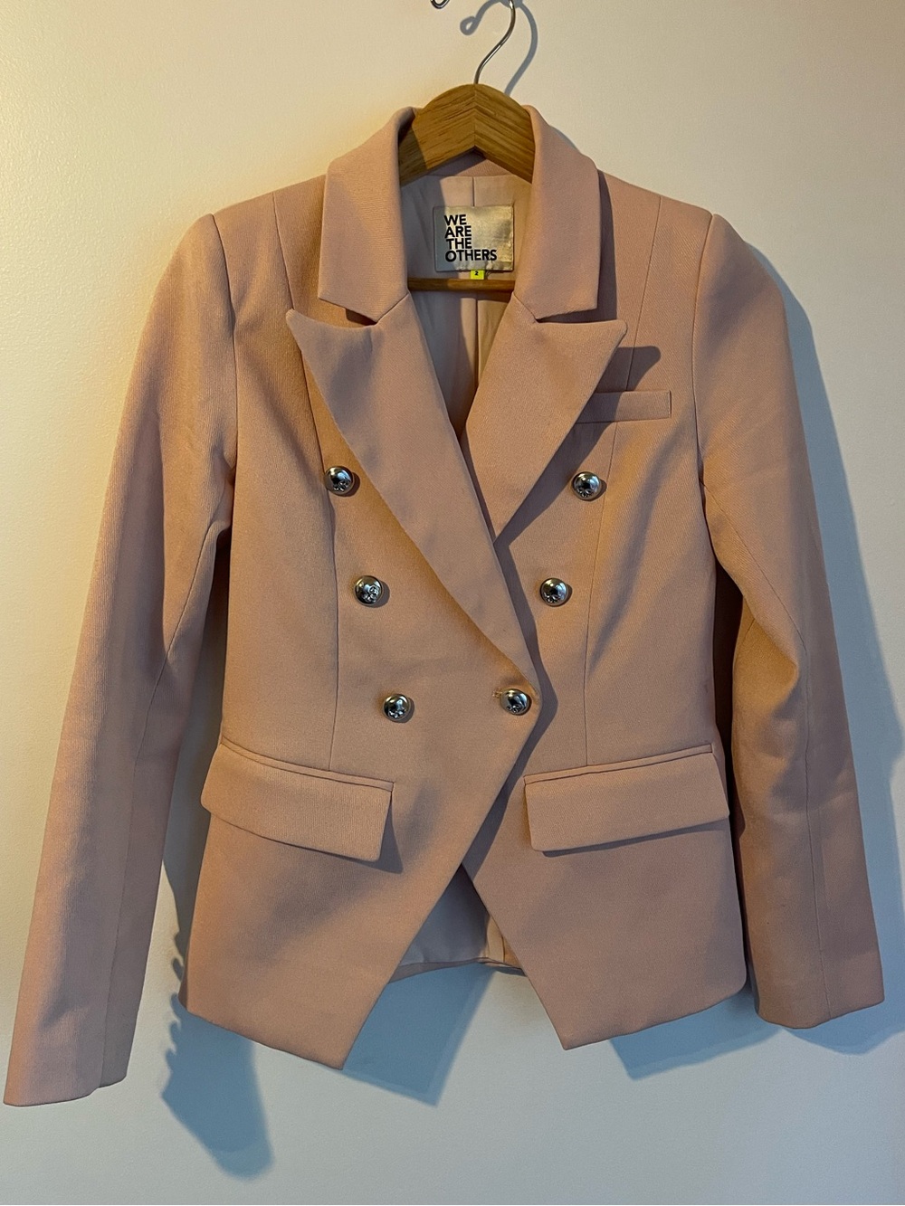 We Are The Others Double Breasted Blazer Silver Crest Buttons Blush Pink Sz 2